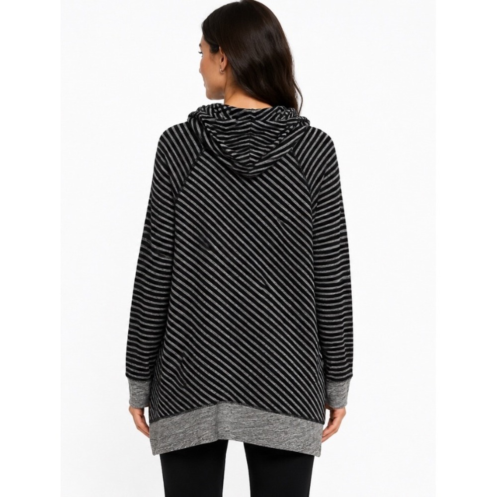 Lou & Grey Striped Cowl Neck Tunic Top Black Gray Cotton Long Sleeve XL